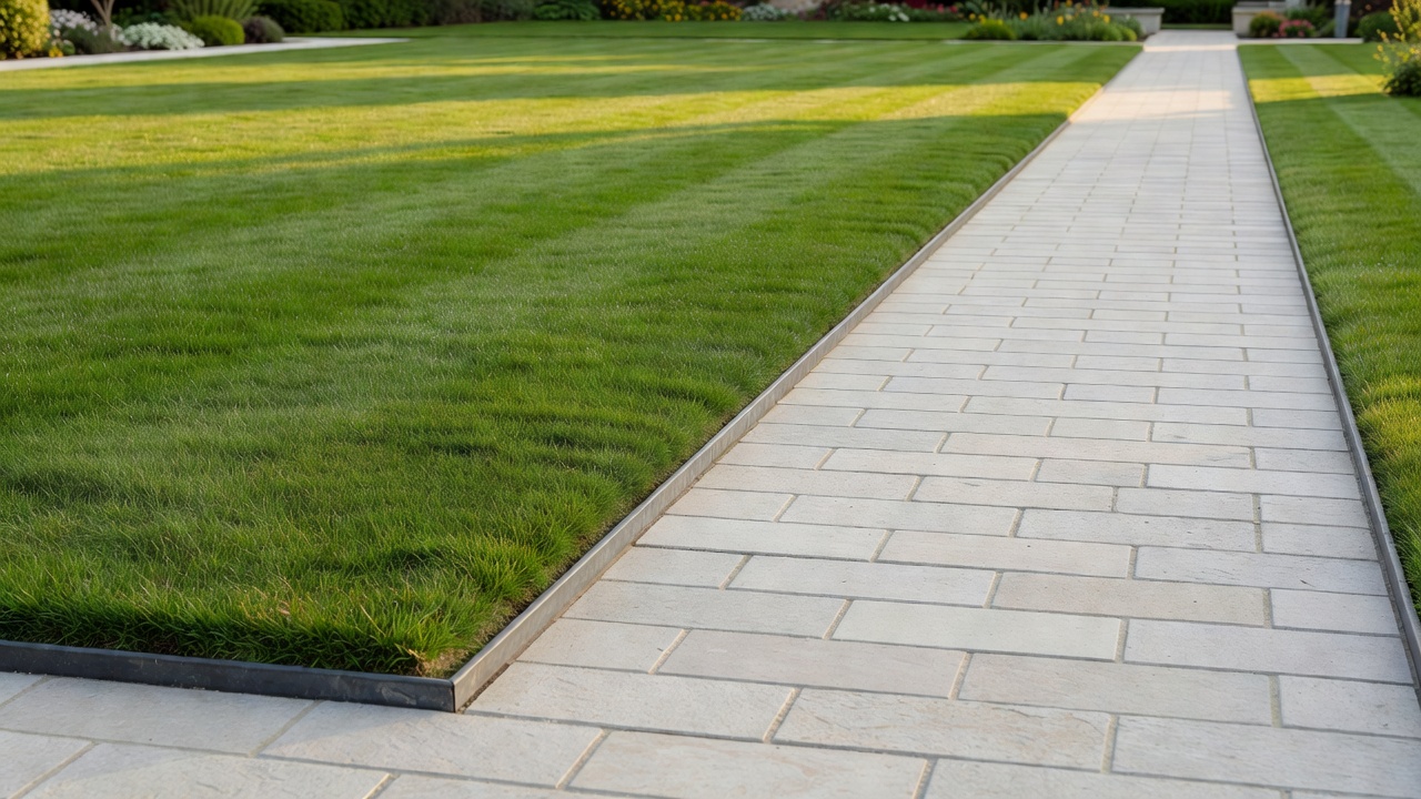 Clean lawn edging next to a pathway