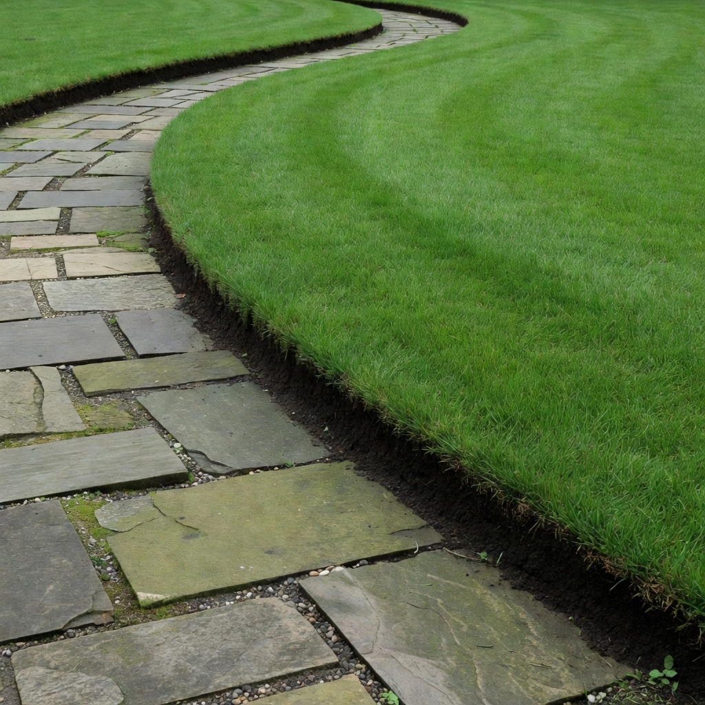 Precise lawn edging beside a pathway